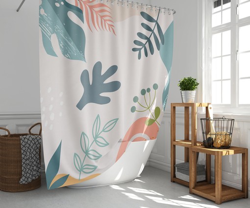 Fabric Bathroom Mat Curtain Abstract Bohemian Green Leaves Tropical Monstera Boho Shower Curtain