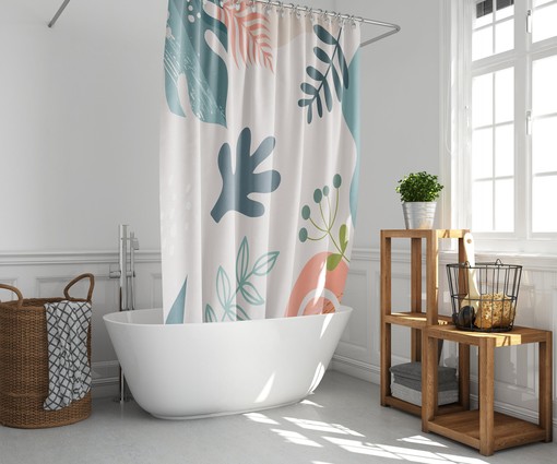 Fabric Bathroom Mat Curtain Abstract Bohemian Green Leaves Tropical Monstera Boho Shower Curtain - Image 2