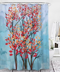 Fall in Love with Watercolor Autumn Leaves Shower Curtain, Fall Trees and Forest Fabric Bathroom Curtain
