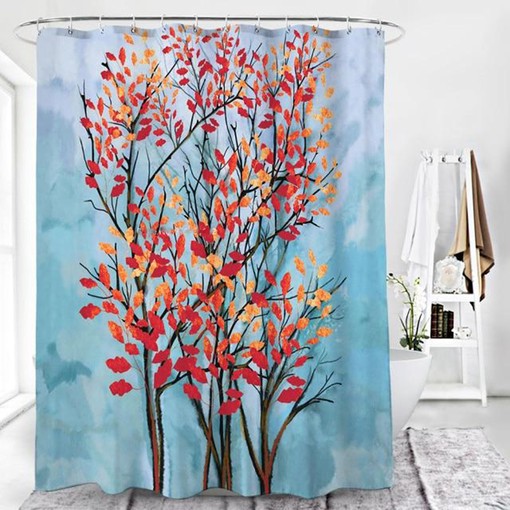 Fall in Love with Watercolor Autumn Leaves Shower Curtain, Fall Trees and Forest Fabric Bathroom Curtain