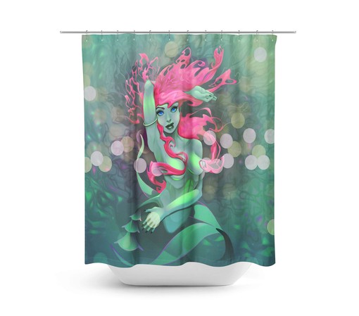 Fantasy Pink and Sea Green Mermaid Shower Curtain with Optional Bath Set | baby shower curtains - Image 2