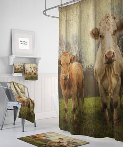 Farmhouse Bathroom Decor with Rustic Cow Shower Curtain and Restroom Shower Curtain Ideas