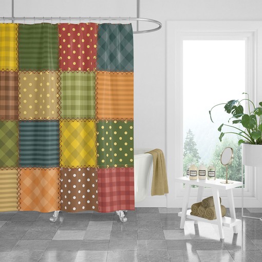 Faux Patchwork Boho Chic Shower Curtain with Shower Curtain Ideas Print