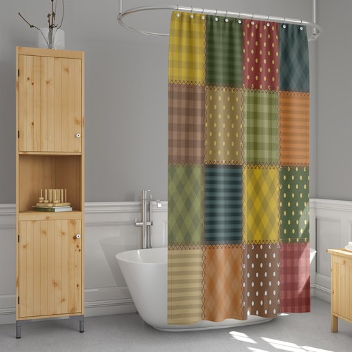 Faux Patchwork Boho Chic Shower Curtain with Shower Curtain Ideas Print - Image 2