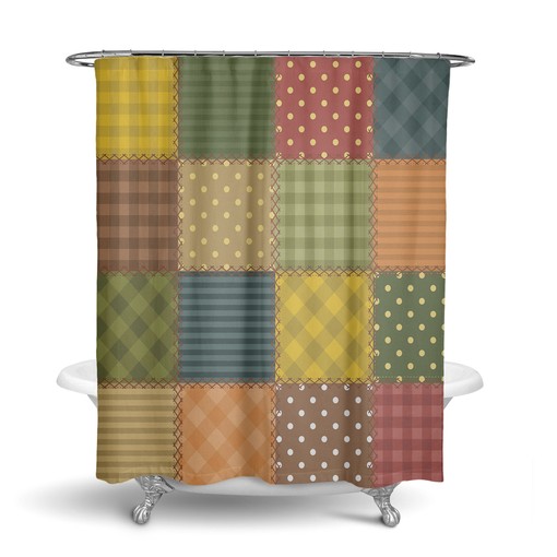 Faux Patchwork Boho Chic Shower Curtain with Shower Curtain Ideas Print - Image 3