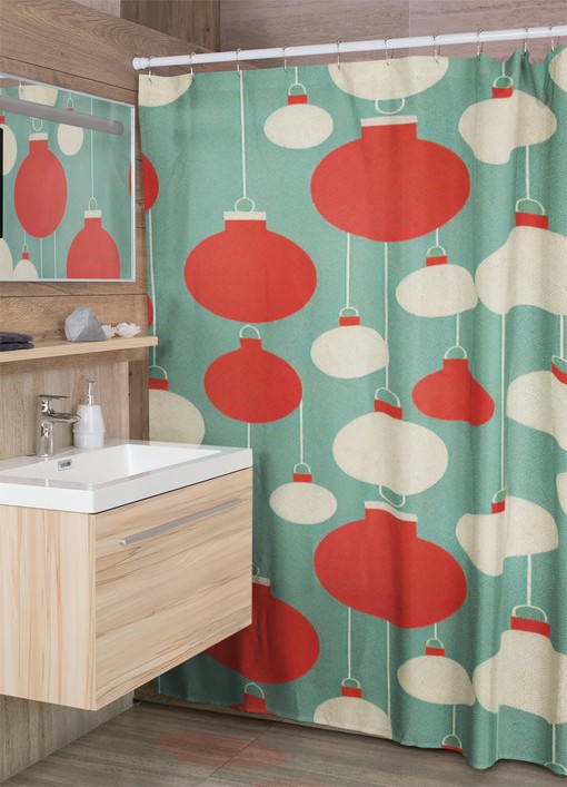 Faux Textured Christmas Shower Curtain - Retro Bathroom Accessories with Festive Touch