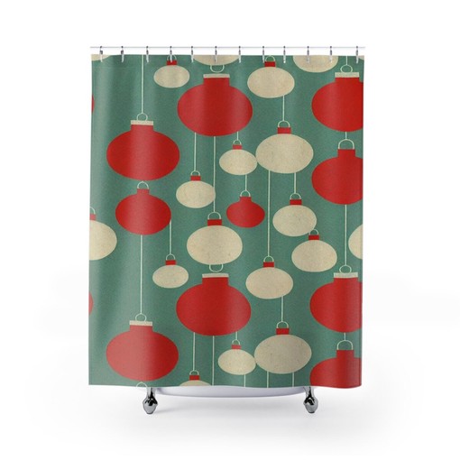 Faux Textured Christmas Shower Curtain - Retro Bathroom Accessories with Festive Touch - Image 2