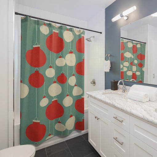 Faux Textured Christmas Shower Curtain - Retro Bathroom Accessories with Festive Touch - Image 3