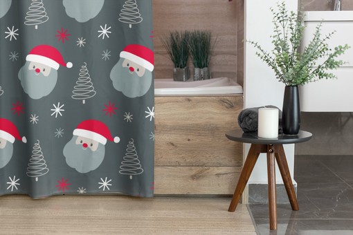 Faux Textured Christmas Shower Curtain - Retro Bathroom Accessories with Festive Touch - Image 4