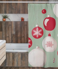 Faux Textured Christmas Shower Curtain, Retro Festive Bathroom Decor