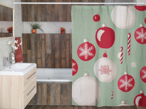 Faux Textured Christmas Shower Curtain, Retro Festive Bathroom Decor