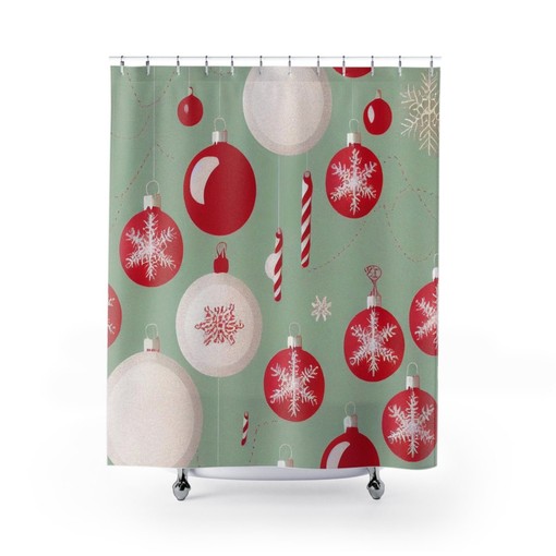 Faux Textured Christmas Shower Curtain, Retro Festive Bathroom Decor - Image 2
