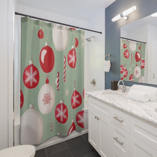 Faux Textured Christmas Shower Curtain, Retro Festive Bathroom Decor - Image 3