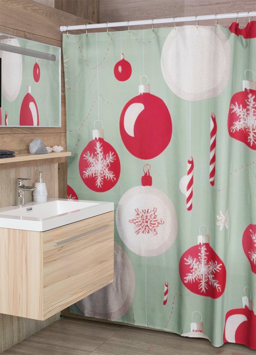Faux Textured Christmas Shower Curtain, Retro Festive Bathroom Decor - Image 4