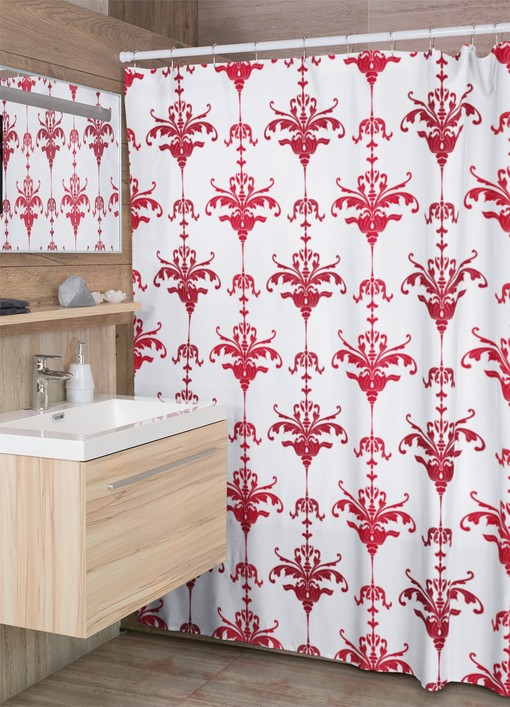 Faux Textured Damask Shower Curtain, Retro Festive Bathroom Decor