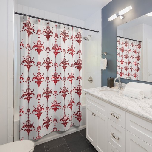 Faux Textured Damask Shower Curtain, Retro Festive Bathroom Decor - Image 3