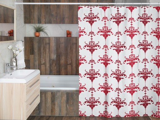 Faux Textured Damask Shower Curtain, Retro Festive Bathroom Decor - Image 4