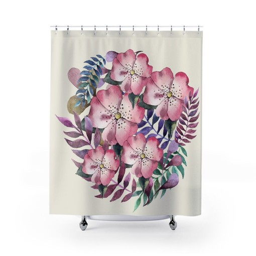 Feather with Wildflowers Spring Floral Boho Shower Curtain