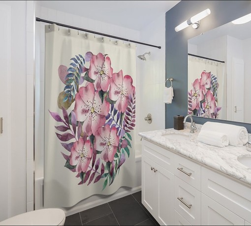 Feather with Wildflowers Spring Floral Boho Shower Curtain - Image 2