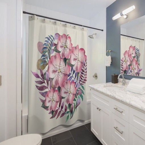 Feather with Wildflowers Spring Floral Boho Shower Curtain - Image 3