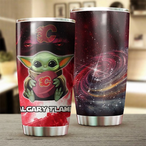 Feel the Force with This Baby Yoda Calgary Flames NHL Tumbler 30 oz - Image 2