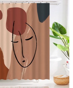 Feminine Abstract Female Face Shower Curtain - Waterproof and Washable with Feminization Decor