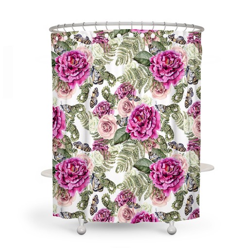 Feminine Butterfly Rose Floral Shower Curtain Set - Pretty Bath Set - Image 2