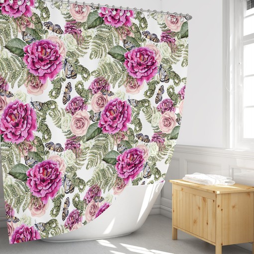 Feminine Butterfly Rose Floral Shower Curtain Set - Pretty Bath Set - Image 3
