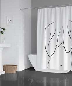 Feminine Line Art Shower Curtain with Nude Black and White Woman Bath Tub Curtain