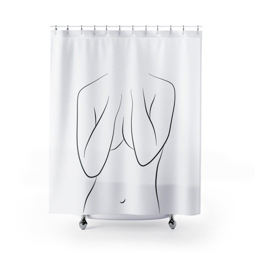 Feminine Line Art Shower Curtain with Nude Black and White Woman Bath Tub Curtain - Image 2