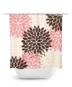 Feminine Pink Tan Floral Shower Curtain | Brown Pink Bath Decor for Girls Bathroom