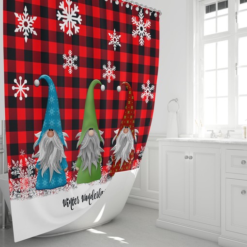 Festive Christmas Gnomes Buffalo Plaid Shower Curtain Set - Add Some Holiday Cheer to Your Bathroom Decor - Image 2