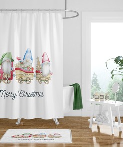 Festive Christmas Train Gnome Shower Curtain Set - Add Festive Charm to Your Bathroom