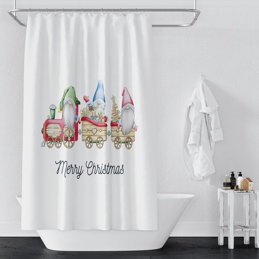 Festive Christmas Train Gnome Shower Curtain Set - Add Festive Charm to Your Bathroom - Image 2