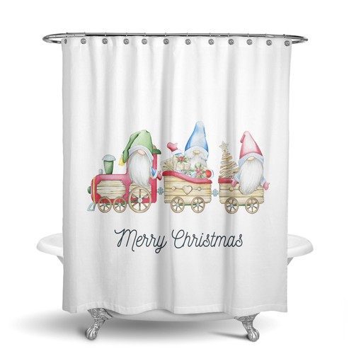 Festive Christmas Train Gnome Shower Curtain Set - Add Festive Charm to Your Bathroom - Image 3