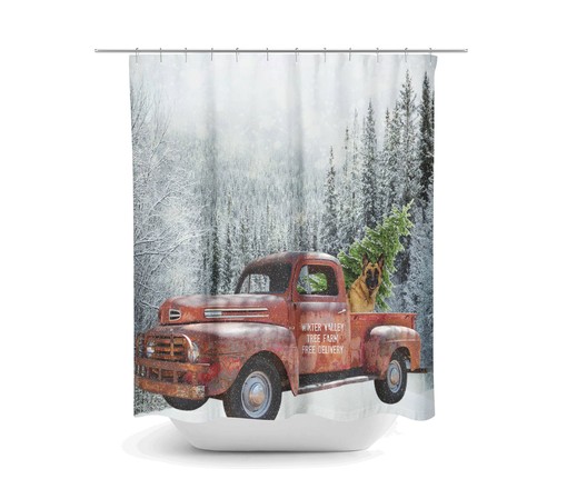 Festive Red Truck and Christmas Tree Shower Curtain Set - Add Winter Charm to Your Bathroom - Image 2