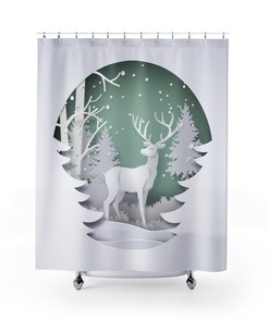 Festive Reindeer Deer Christmas Holiday Shower Curtain for Holiday Bathroom Decor