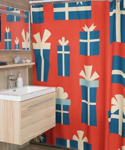 Festive Retro Christmas Shower Curtain, Vintage Bathroom Accessory for a Nostalgic Bathroom Decor
