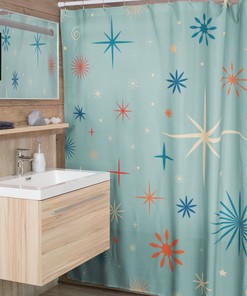 Festive Retro Christmas Shower Curtain, Vintage Bathroom Decor