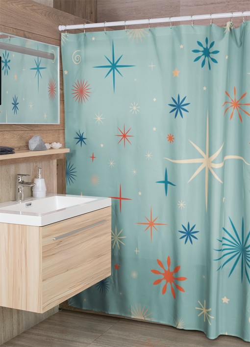 Festive Retro Christmas Shower Curtain, Vintage Bathroom Decor