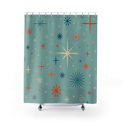 Festive Retro Christmas Shower Curtain, Vintage Bathroom Decor - Image 2
