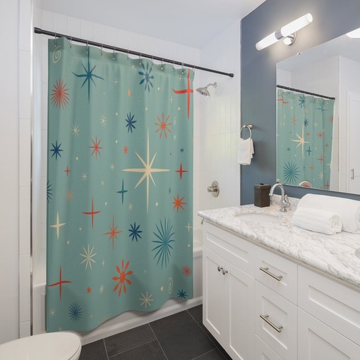 Festive Retro Christmas Shower Curtain, Vintage Bathroom Decor - Image 3