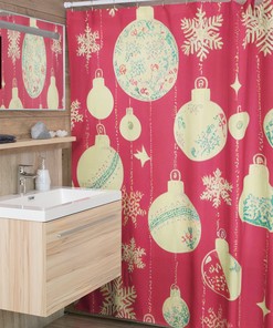 Festive Retro Christmas Shower Curtain, Vintage Holiday Bathroom Decor