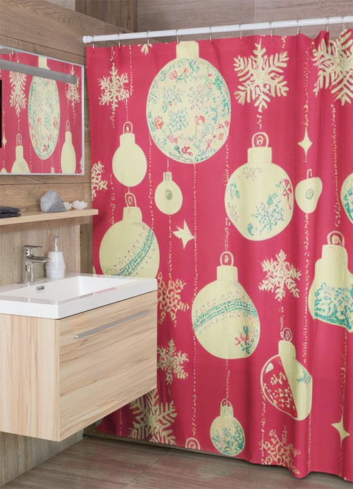 Festive Retro Christmas Shower Curtain, Vintage Holiday Bathroom Decor