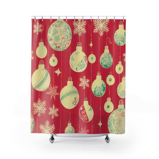 Festive Retro Christmas Shower Curtain, Vintage Holiday Bathroom Decor - Image 2