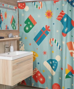 Festive Retro Christmas Shower Curtain for Vintage Holiday Decorations in Bathroom