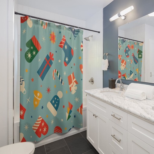 Festive Retro Christmas Shower Curtain for Vintage Holiday Decorations in Bathroom - Image 2