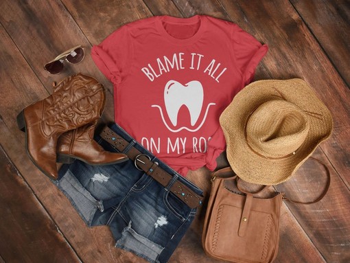 Film T-Shirt : Blame It On My Roots Dentist Unisex Shirt, RDH Dental Hygienist Tee, Dental Graduation Gift - Image 3