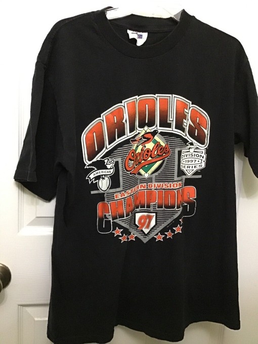 Find Your Retro Style with This 1997 Eastern Division Champs Baltimore Orioles Vintage T-Shirt for Men