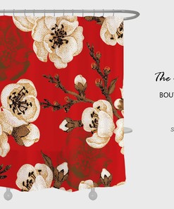 Fire Red Plum Blossoms Shower Curtain | Custom Sizes Waterproof Washable Curtain | Elegant Bathtub Decor
